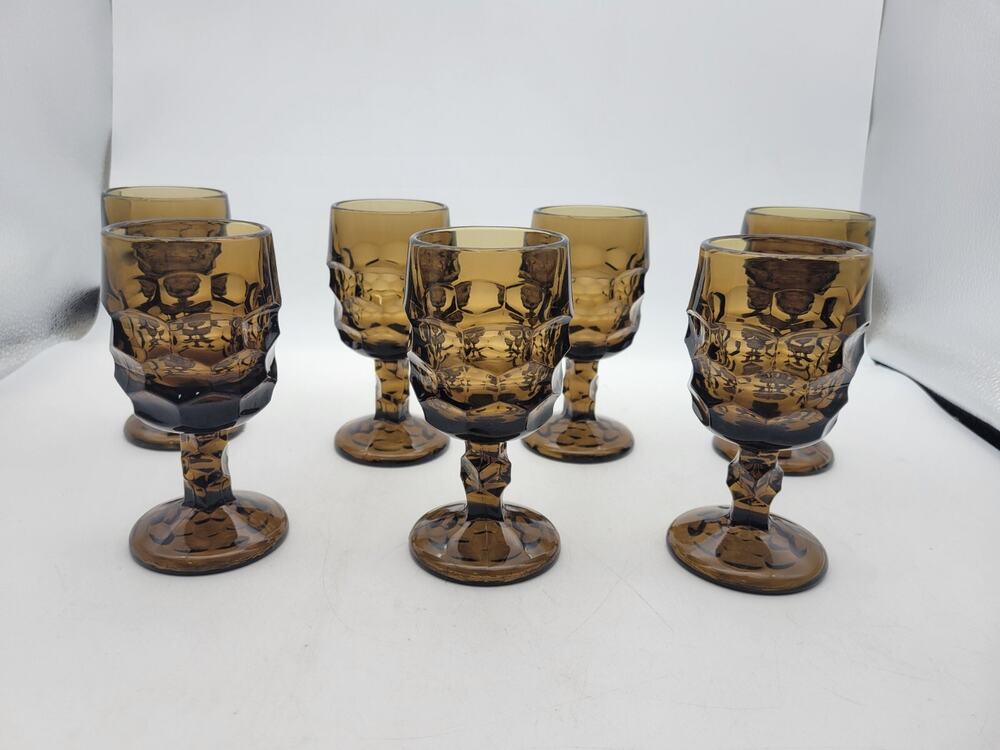 (7) Viking Dark Nutmeg Brown 4 oz Stemmed Glasses Georgian Pattern Goblet cup